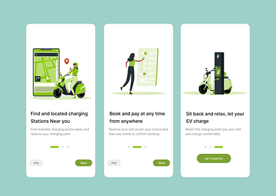 EV charging App onboarding screens dailyui design electric vehicle ev app ev app onbaording screens illustration onboarding ui ux