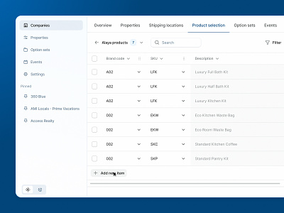 Sojo - Product Selection automation company manager crm data data table edit table navigation product design products list property manager saas saas app saas table semiflat sidebar table ui ui design ux web app