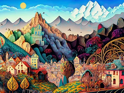 Mountain village after effects animation motion graphics parallax