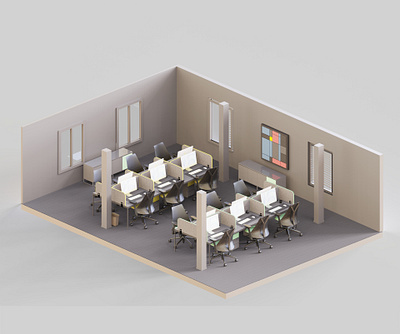 Modeling office space for Namad Studio 3d 3d modeling acoustic interior isometric keyshot office render