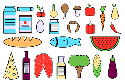 Healthy food illustration art branding cheese design eco graphic design illustration logo milk set vegetable
