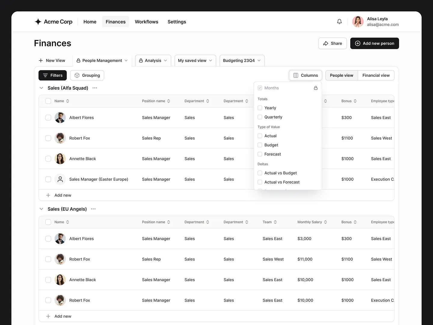 Grid View Layout for Financial Management