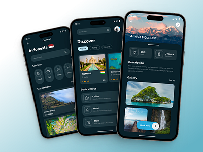 Discover Travel App 3d adventureapp animation branding design designer figma graphic design graphicdesign illustration logo mobileapp photoshop travelapp ui uiux vector