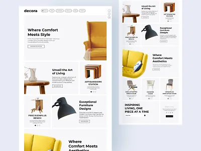 Decora - Furniture Landing Page digital commerce digital marketplace furniture furniture catalog furniture design home aesthetics home decor home furnishings home interiors interior interior decor interior styling landing page modern living online shopping product showcase room makeover ui design web design web ui