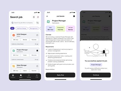 Job Search - Mobile App Concept app clean design clean ui interface ios app job search mobile mobile app success screen ui ux
