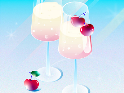 Summer vibes champagne cherry design drink food glasses illustration picnic vector