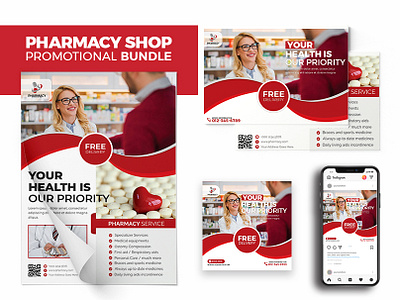 PHARMACY SHOP MARKETING BUNDLE ads template advertising template custom design design service design template marketing bundle medicine medicine shop pharmacy pharmacy bundle pharmacy shop print template promotional bundle