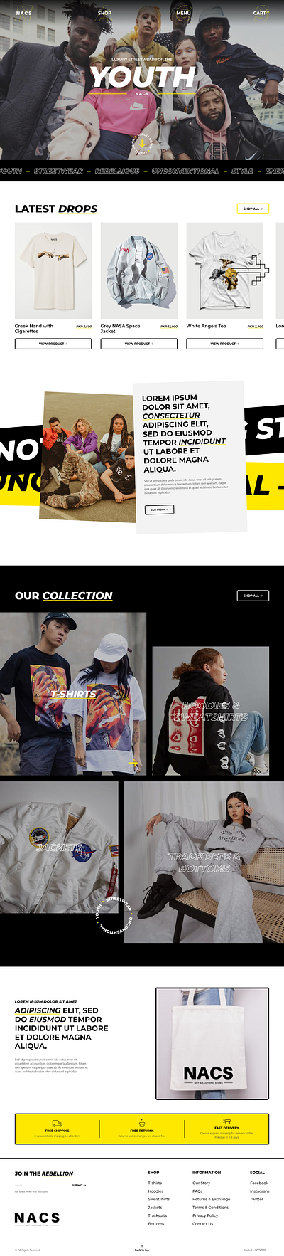 NACS "Not A Clothing Store" - A Brooklyn based streetwear brand. apparel design fashion funky graphic design homepage homepage design shots streetwear typography ui uiux web design website design