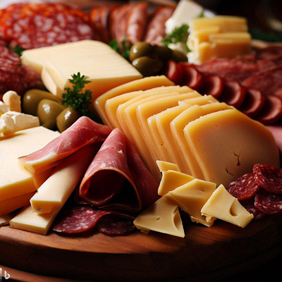 Cheese and Cold Cuts Platter assortment cheddar cheese cold cuts culinary delectable food gourmet ham indulgence meat platter salami savoury selection slices snacks tasty