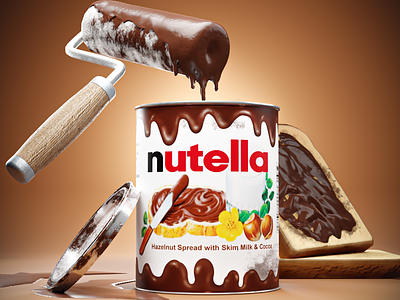 Nutella Bucket 3D 3d 3d advertisment 3d product 3d render branding bread bucket chocolate graphic design nutella paint product roller sweet toast