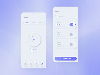 Alarmly alarm app design application clock mobile pdp product design product design page schedule search set alarm set time tab time picker timer ui ui ux watch web design