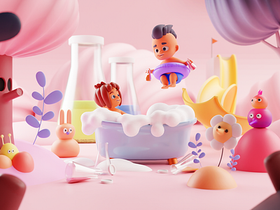 Bath powder 3d 3dillustration blender chi childrens illustration cycles render illustration modelling product rendering render