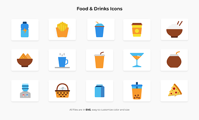 Food & Drinks Flat Icon Design bakery icons branding bread icon coffee icons drink icon fast food icon food icon icon icon design iconography icons juice icon svg svg icon water icon