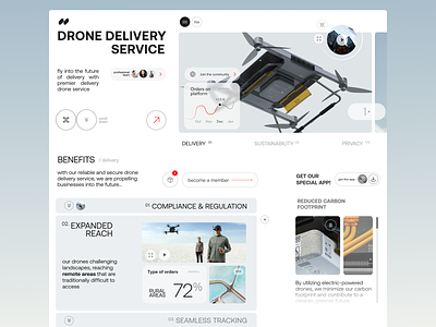 Drone Delivery Service business delivery delivery website design drone e commerce ecommerce homepage interface landing page minimal parcel robot saas sales smart startup tech ui ux webflow