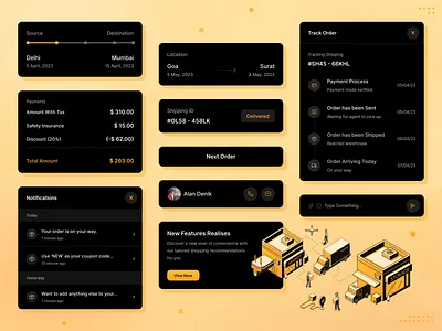 Logistics, Components Library, UI Components agent cargo components components library courier dashboard delivery design component design system freight library logistic components logistics orders shipment shipping track order tracking ui components ui kit