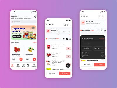 Grocery Shopping checkout delivery app food delivery app grocery grocery app grocery delivery grocery list grocery online grocery store groceryapp home page homepage list ui online shopping reminder set reminder shopping shopping app shopping list supermarket