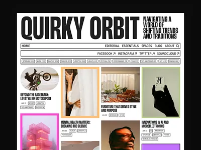 Online Journal Landing Page Concept black blog concept design inhens inhensweb journal landing page neo brutalism newspaper ui ux ui website white