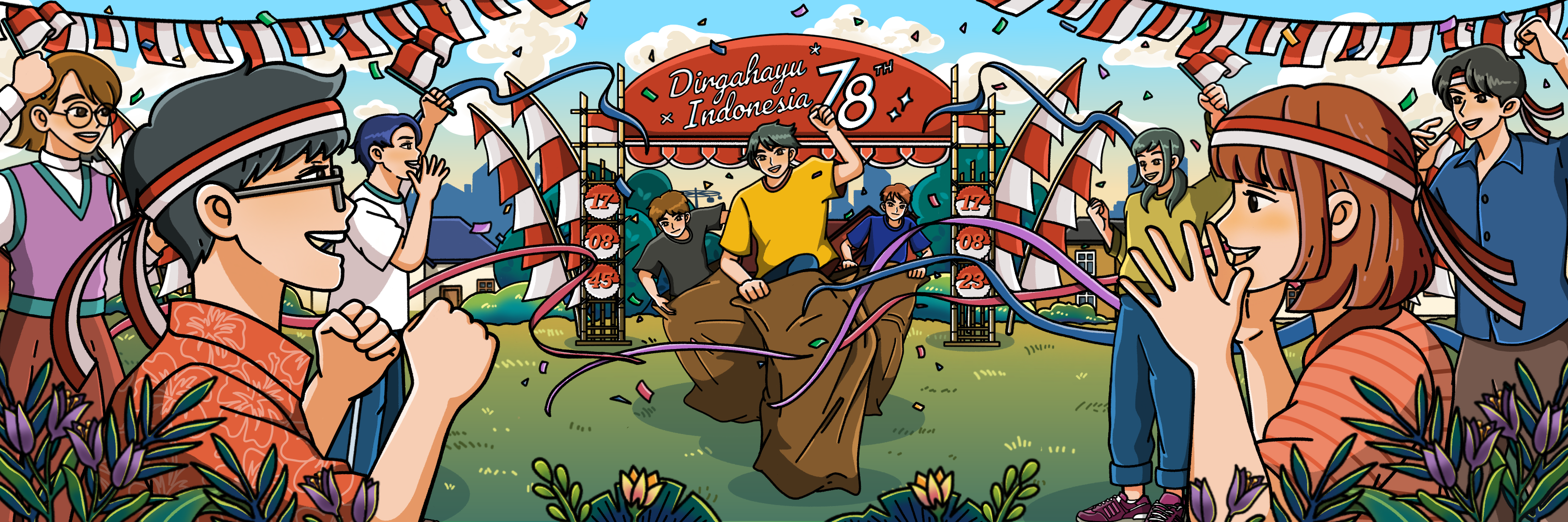 78th Indonesia Independence Day 17th august august celebration colorful flag flat freedom illust illustration independence independence day indonesia kemerdekaan procreate sack race spirit