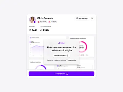 Modal: Unlock Creator Analytics – Dreaminfluence analytics charts dreaminfluence influencers modal platform ui unlock ux