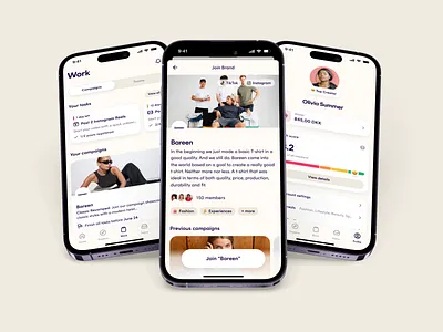 Dreaminfluence App analytics app branding creators health score mobile mobile app tasks ui ux