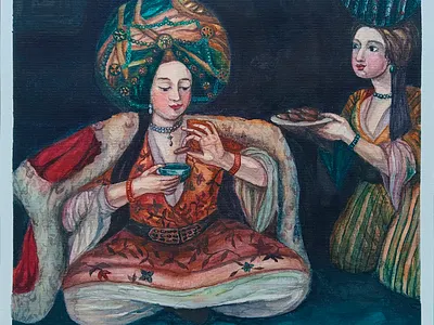 Replica of the French School - Enjoying Coffee artist freehand drawing hand drawing illustration nature watercolor