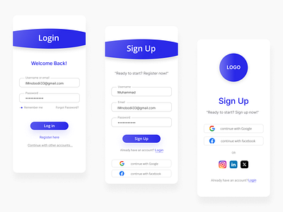 Mobile Login/ Sign up screens design minimal design minimalism ui uiuxdesign user experience user interface ux