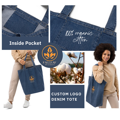 Custom Denim Tote Bag With Business Logo branding design graphic design illustration logo mood board typography
