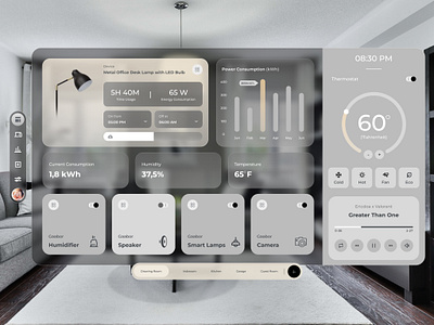 Vision Pro App Dashboard app design apple apple vision pro augmented reality dashboard design dashboard ui glass morphism ios product design smart home smart home app uiux visionos