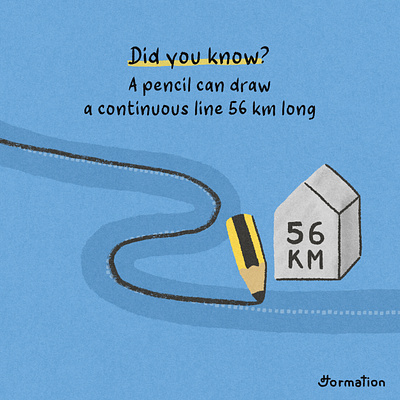 A pencil can draw a continuous line 56 km long cartoon did you know digital art digital illustration draw drawing fact fun fact illustration line pencil