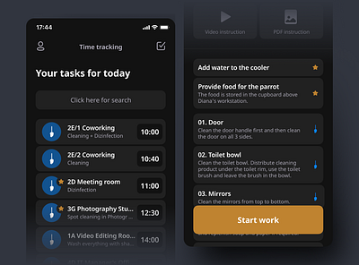 Mobile web app for tracking tasks for the disabled app dark design tracking ui