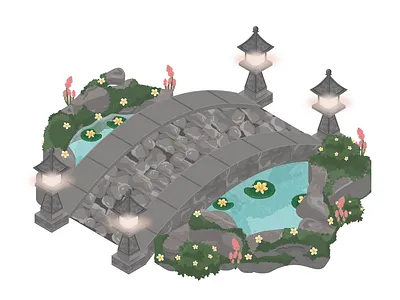 Koi pond with a bridge (Isometric MMO Game) animation branding design game design gaming graphic design illustration isometric isometric design isometric perspective logo mmo motion motion graphics ui vector
