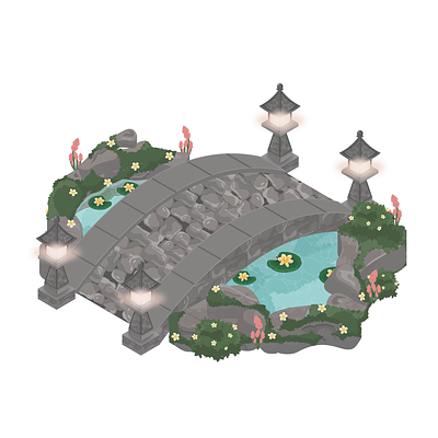 Koi pond with a bridge (Isometric MMO Game) animation branding design game design gaming graphic design illustration isometric isometric design isometric perspective logo mmo motion motion graphics ui vector