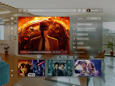Apple Vision Pro: Movie App Dashboard Design and UI 3d app appdesign apple vision pro dashboard design hometheater movie virtual reality vr