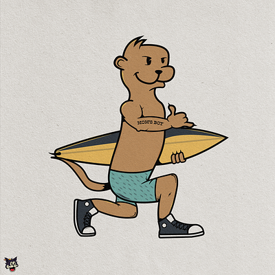 Otter the surfer badge cartoon design illustration otter surf vector
