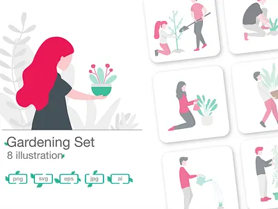 Pack preview for gardening set gardening graphic design illustration set