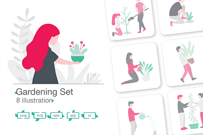 Pack preview for gardening set gardening graphic design illustration set