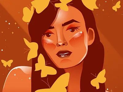 WOMAN WITH BUTTERFLIES design graphic design illustration vector