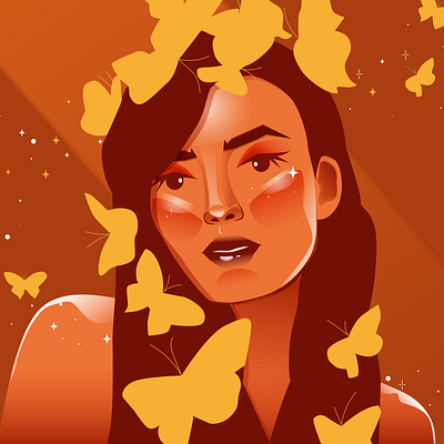 WOMAN WITH BUTTERFLIES design graphic design illustration vector