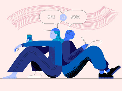 Chill VS Work app blue character design flat icon illustration people pink tech texture vector worker
