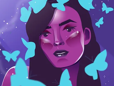 WOMAN WITH BUTTERFLIES design graphic design illustration vector