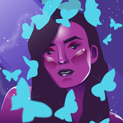 WOMAN WITH BUTTERFLIES design graphic design illustration vector