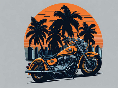 Vintage bike sunset background t-shirt design template 3d animation branding graphic design logo motion graphics ui
