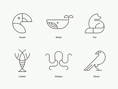 Icons (I) design fox graphic design icon illustration lobster logo octopus raven simple logo toucan whale