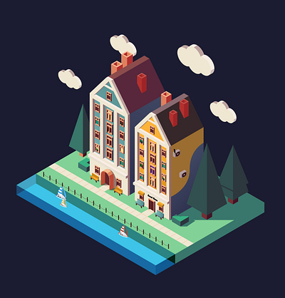 Isometry house design illustration vector