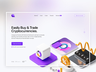 Cryptocurrency mobile wallet app landing page exploration 3d 3d illustration animation branding crypto crypto wallet cryptocurrency flat graphic design illustration illustration art mobile app design motion design product design typography ui ui design user experience web web design