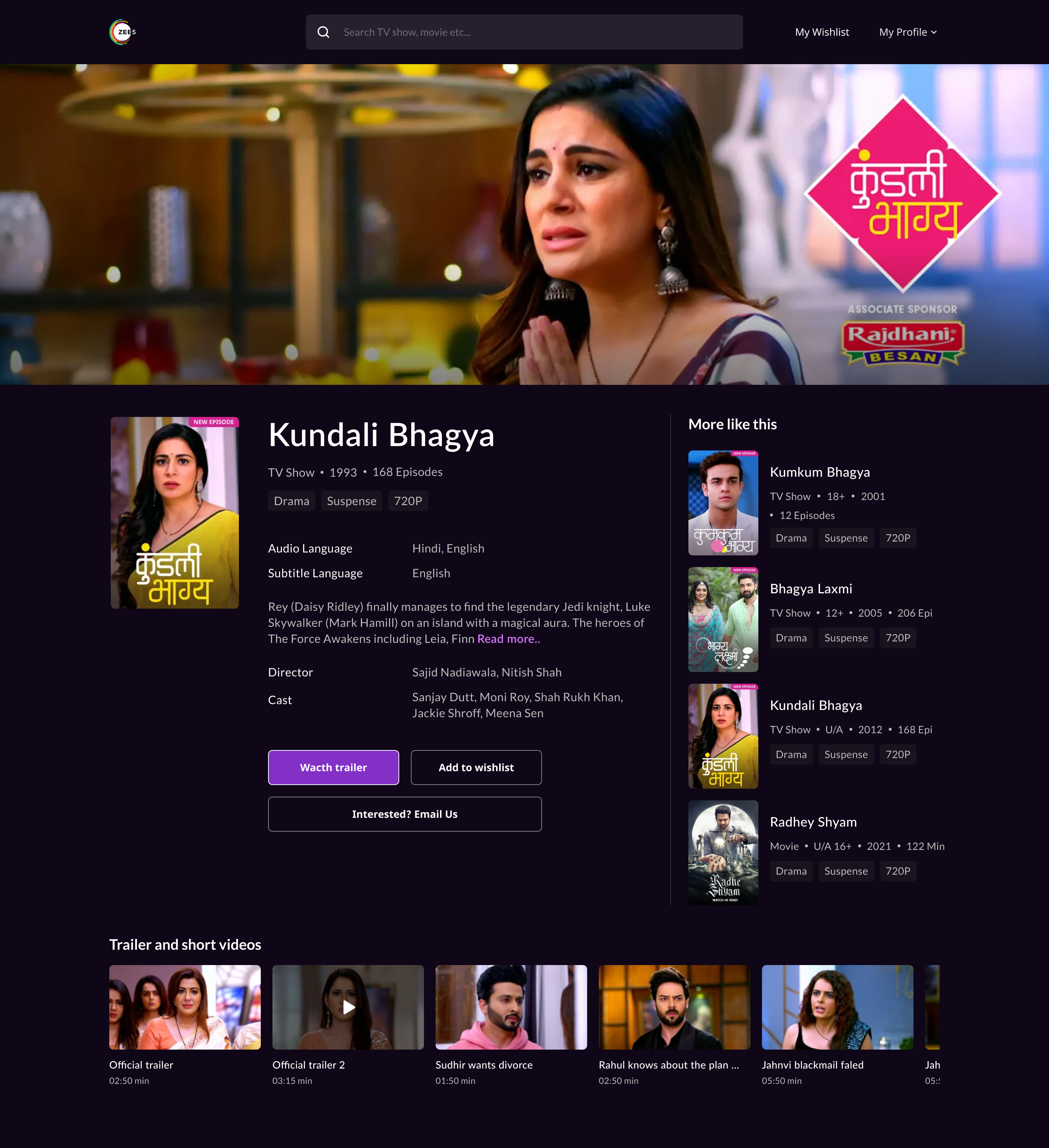 Content Detail Page to Buy content dark episode ott premium stream tv series watch