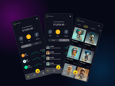 Dark UI of NFT App darek graphic design illustration nft ui