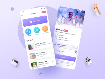Vidmeo - Video Editor App & In app purchase screen aesthetic design app design case study figma iap in app purchase mobile ui design ui ui design uiux user experience user interface ux design video editor video tools