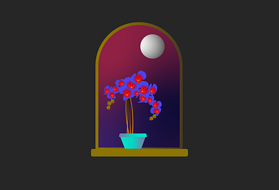 Nighttime Orchid Under the Moon animation digital art flowers gif illustration moon motion graphics night orchid window