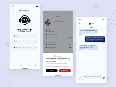 Customer Support for Digital Library customersupport deleteaccount design profile ui uiux ux